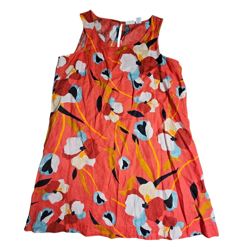 Sigrid Olsen Floral 100% Linen Sleeveless A-Line Shift Dress 1X Summer Coastal